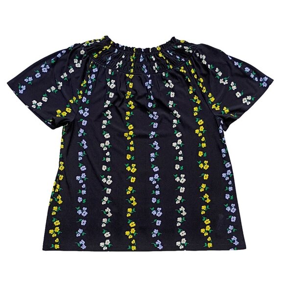 Ann Taylor Women’s M Multicolor Floral Ruched Short Sleeve Blouse Top - Picture 2 of 8